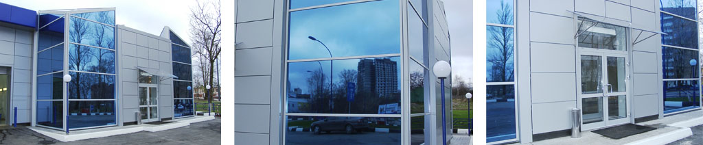 Остекление фасадов магазинов большими стеклопакетами Нахабино